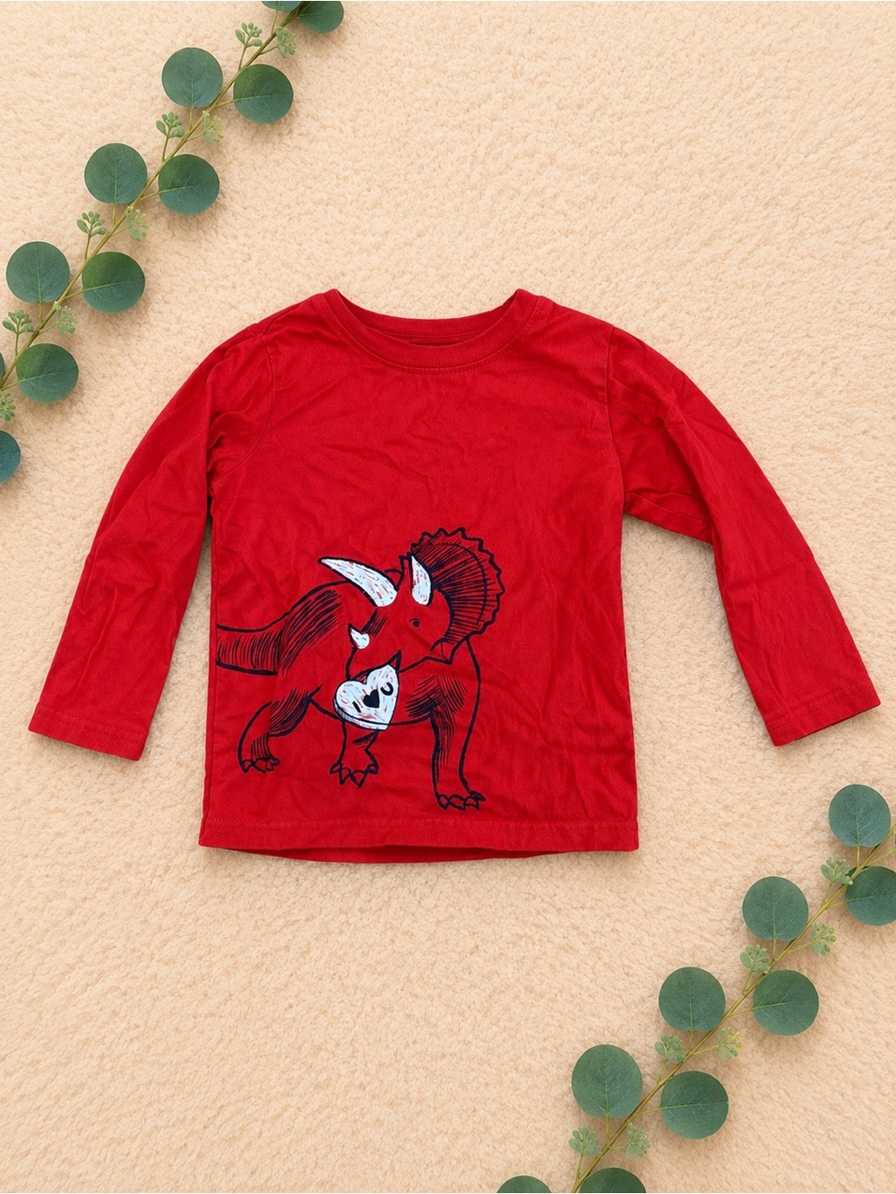 Carter's Red Long-Sleeve Triceratops Tee